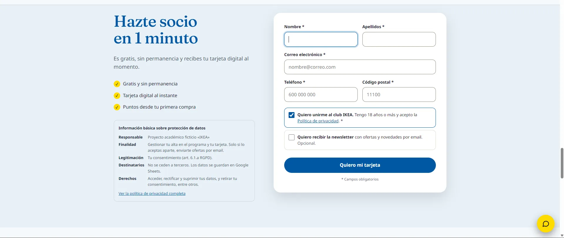 Sección de Tarjeta de socio IKEA