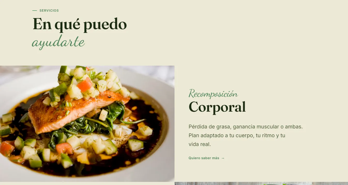 Página de servicios de Nernutri: recomposición corporal